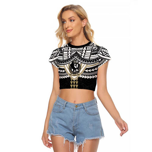 Personalized Collingwood Magpies Raglan Cropped T Shirt Polynesian Tribal Pattern Heritage Football