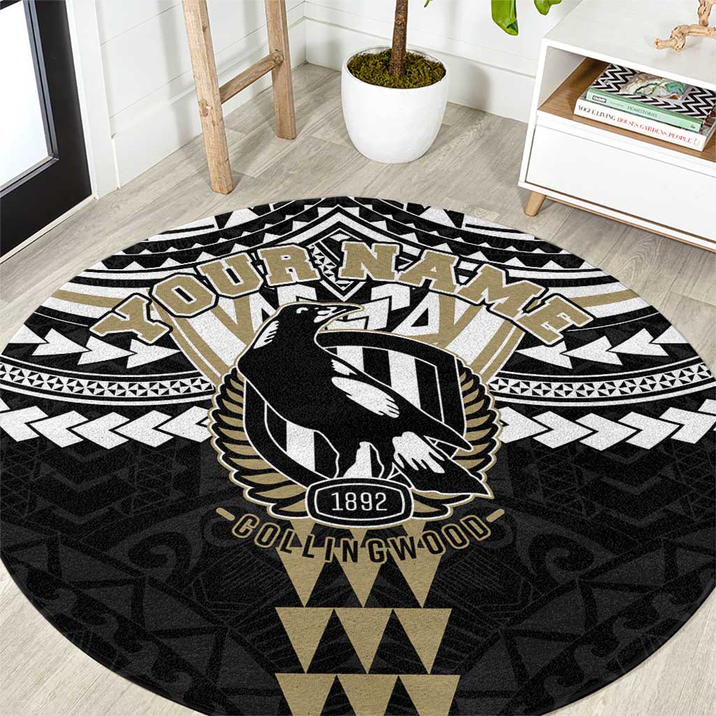Personalized Collingwood Magpies Round Carpet Polynesian Tribal Pattern Heritage Football