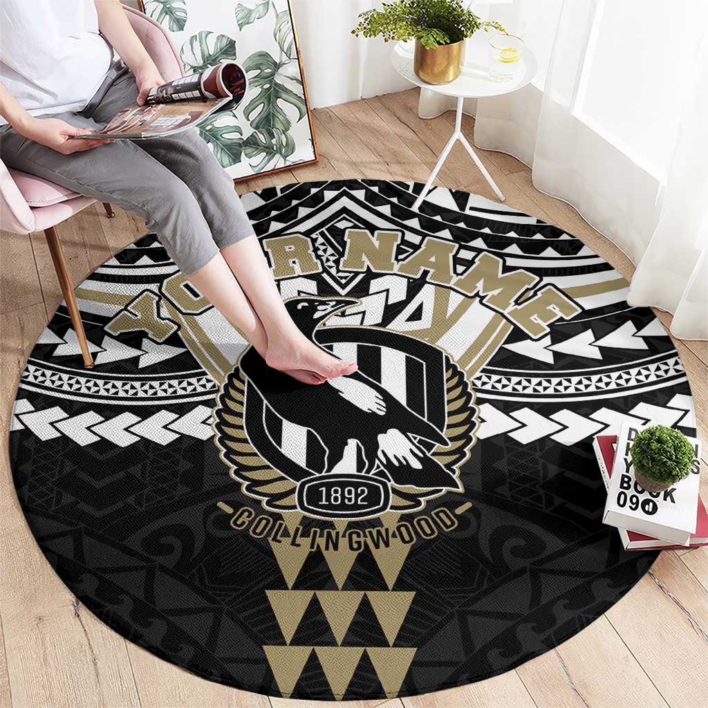 Personalized Collingwood Magpies Round Carpet Polynesian Tribal Pattern Heritage Football
