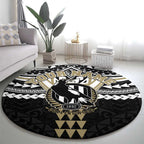 Personalized Collingwood Magpies Round Carpet Polynesian Tribal Pattern Heritage Football