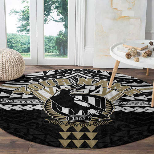 Personalized Collingwood Magpies Round Carpet Polynesian Tribal Pattern Heritage Football