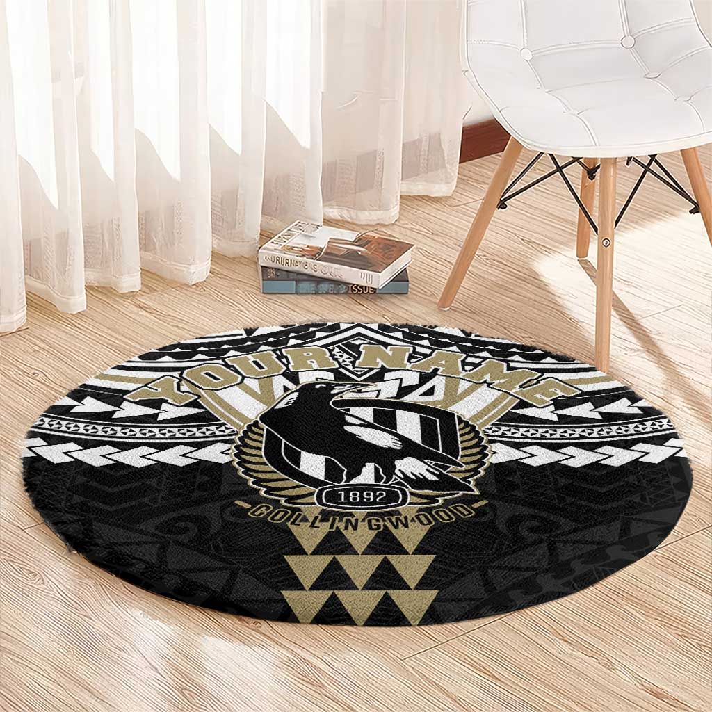 Personalized Collingwood Magpies Round Carpet Polynesian Tribal Pattern Heritage Football
