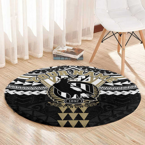 Personalized Collingwood Magpies Round Carpet Polynesian Tribal Pattern Heritage Football