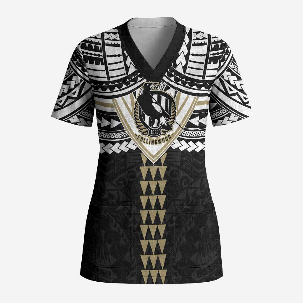Personalized Collingwood Magpies Scrub Top Polynesian Tribal Pattern Heritage Football