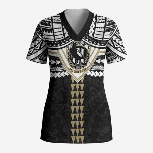 Personalized Collingwood Magpies Scrub Top Polynesian Tribal Pattern Heritage Football