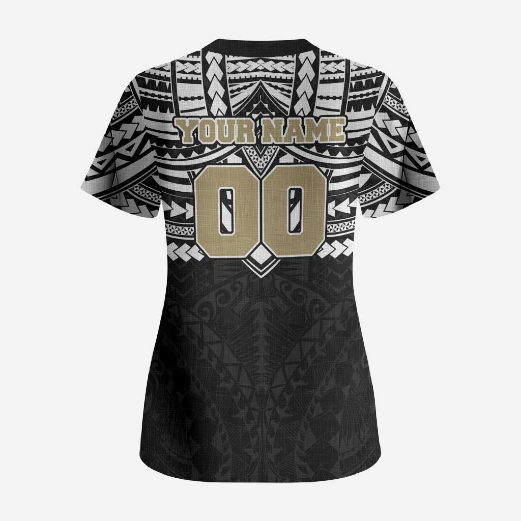 Personalized Collingwood Magpies Scrub Top Polynesian Tribal Pattern Heritage Football