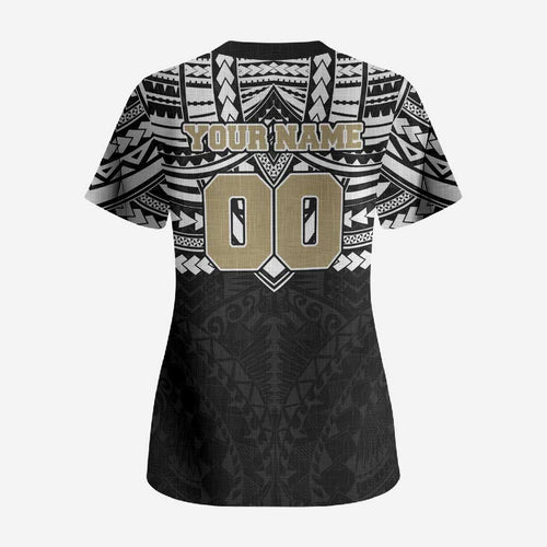 Personalized Collingwood Magpies Scrub Top Polynesian Tribal Pattern Heritage Football