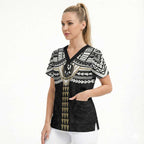 Personalized Collingwood Magpies Scrub Top Polynesian Tribal Pattern Heritage Football
