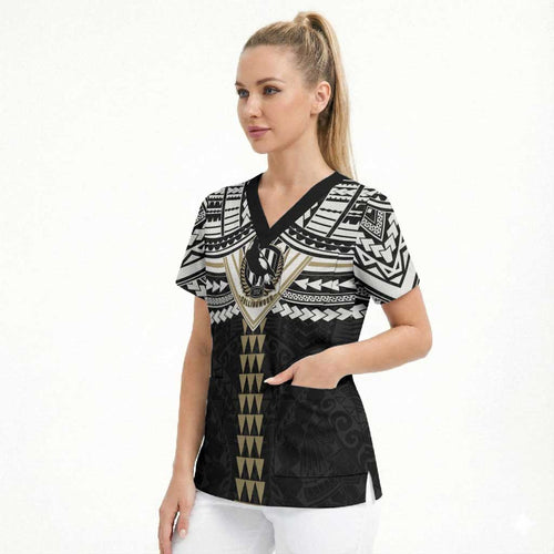 Personalized Collingwood Magpies Scrub Top Polynesian Tribal Pattern Heritage Football