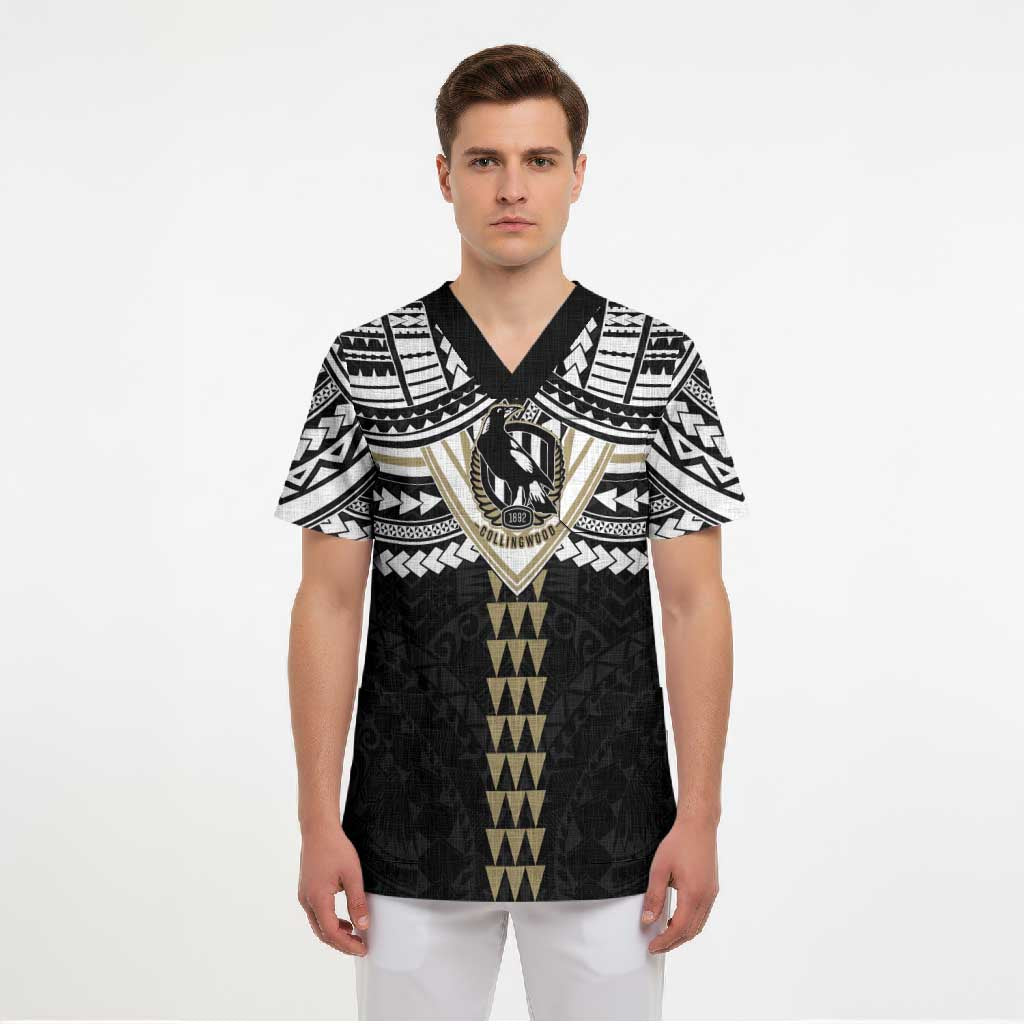 Personalized Collingwood Magpies Scrub Top Polynesian Tribal Pattern Heritage Football