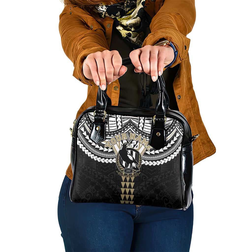 Personalized Collingwood Magpies Shoulder Handbag Polynesian Tribal Pattern Heritage Football