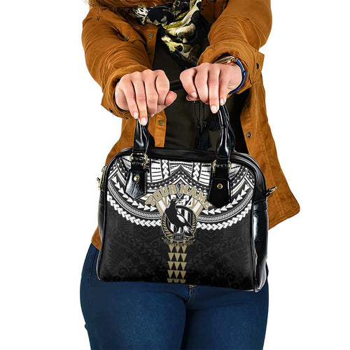 Personalized Collingwood Magpies Shoulder Handbag Polynesian Tribal Pattern Heritage Football