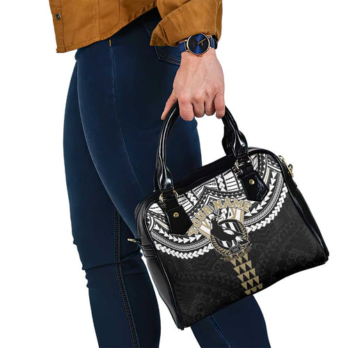 Personalized Collingwood Magpies Shoulder Handbag Polynesian Tribal Pattern Heritage Football
