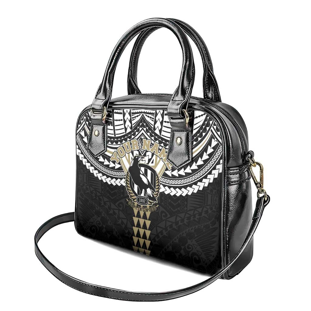 Personalized Collingwood Magpies Shoulder Handbag Polynesian Tribal Pattern Heritage Football