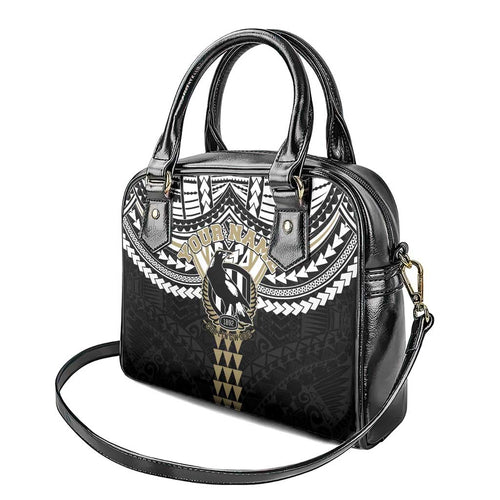 Personalized Collingwood Magpies Shoulder Handbag Polynesian Tribal Pattern Heritage Football