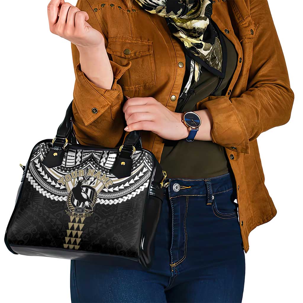 Personalized Collingwood Magpies Shoulder Handbag Polynesian Tribal Pattern Heritage Football
