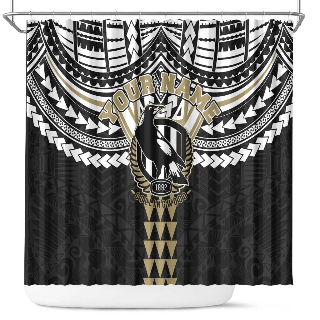 Personalized Collingwood Magpies Shower Curtain Polynesian Tribal Pattern Heritage Football