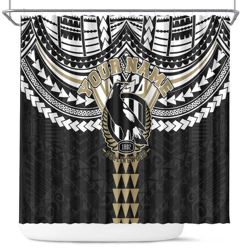 Personalized Collingwood Magpies Shower Curtain Polynesian Tribal Pattern Heritage Football
