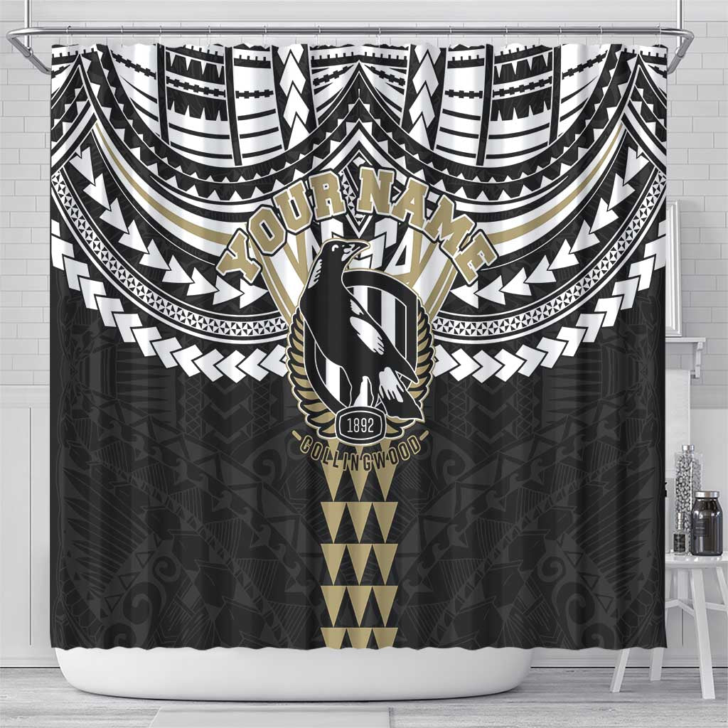Personalized Collingwood Magpies Shower Curtain Polynesian Tribal Pattern Heritage Football