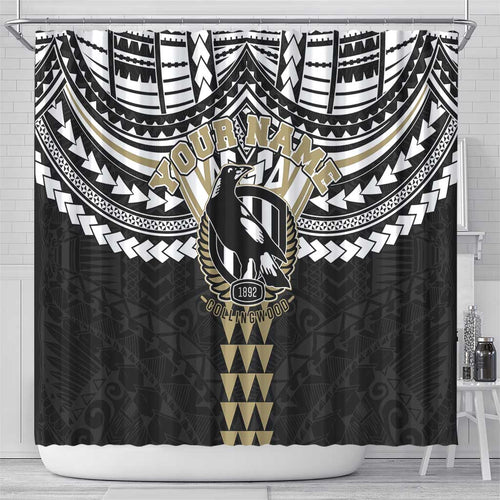 Personalized Collingwood Magpies Shower Curtain Polynesian Tribal Pattern Heritage Football