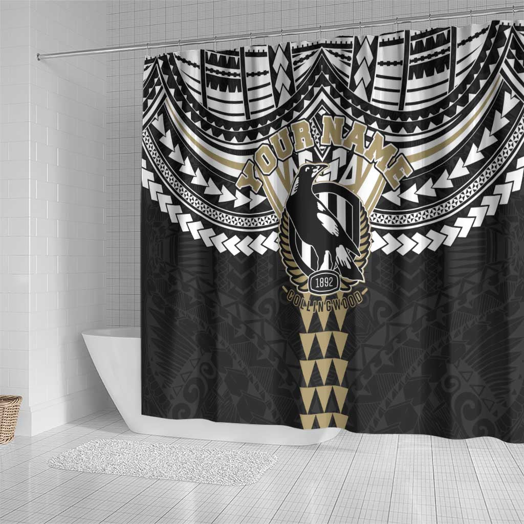 Personalized Collingwood Magpies Shower Curtain Polynesian Tribal Pattern Heritage Football