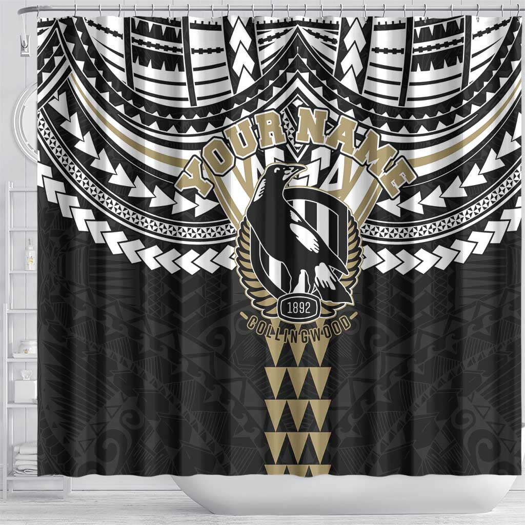 Personalized Collingwood Magpies Shower Curtain Polynesian Tribal Pattern Heritage Football