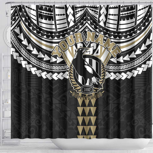 Personalized Collingwood Magpies Shower Curtain Polynesian Tribal Pattern Heritage Football