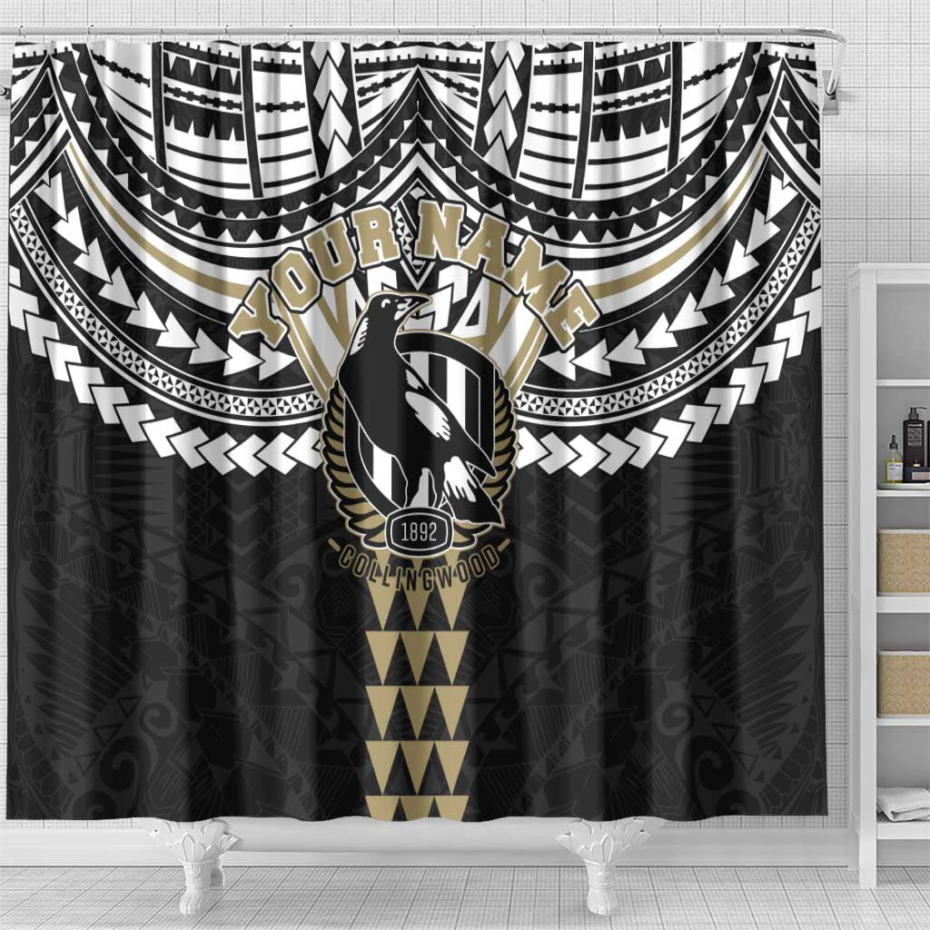 Personalized Collingwood Magpies Shower Curtain Polynesian Tribal Pattern Heritage Football