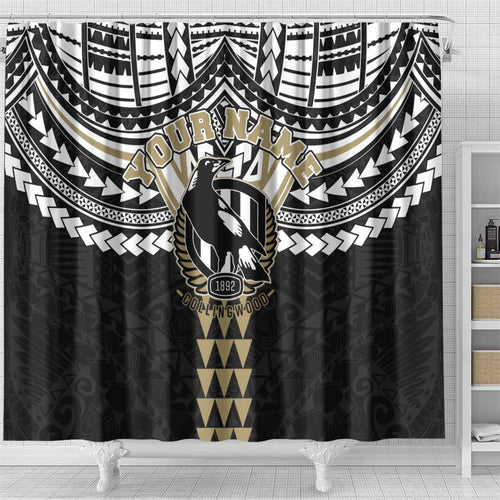 Personalized Collingwood Magpies Shower Curtain Polynesian Tribal Pattern Heritage Football