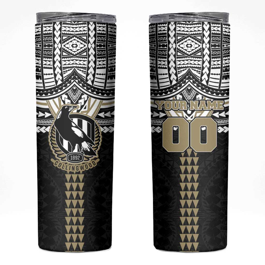 Personalized Collingwood Magpies Skinny Tumbler Polynesian Tribal Pattern Heritage Football