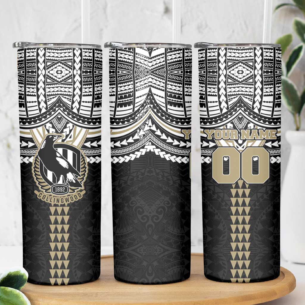Personalized Collingwood Magpies Skinny Tumbler Polynesian Tribal Pattern Heritage Football