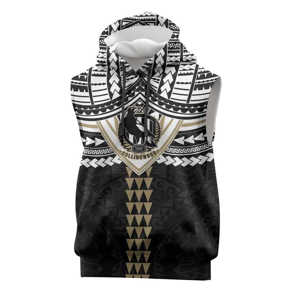 Personalized Collingwood Magpies Sleeveless Hoodie Polynesian Tribal Pattern Heritage Football