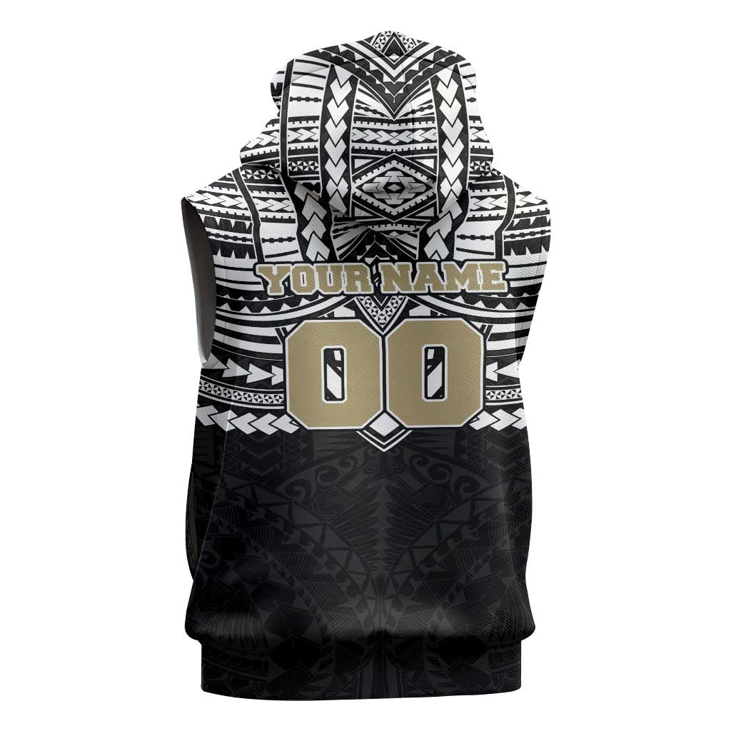 Personalized Collingwood Magpies Sleeveless Hoodie Polynesian Tribal Pattern Heritage Football