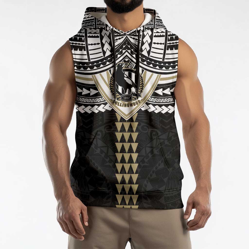 Personalized Collingwood Magpies Sleeveless Hoodie Polynesian Tribal Pattern Heritage Football