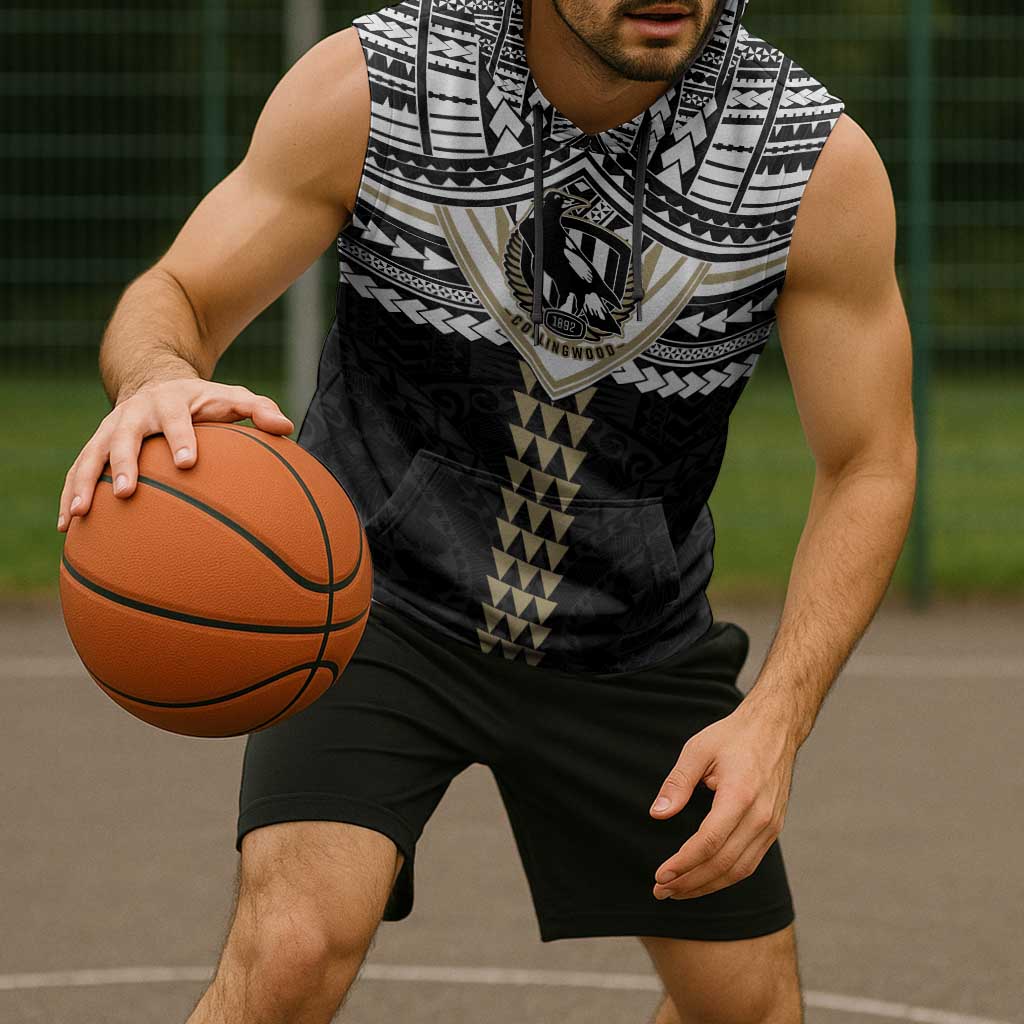 Personalized Collingwood Magpies Sleeveless Hoodie Polynesian Tribal Pattern Heritage Football