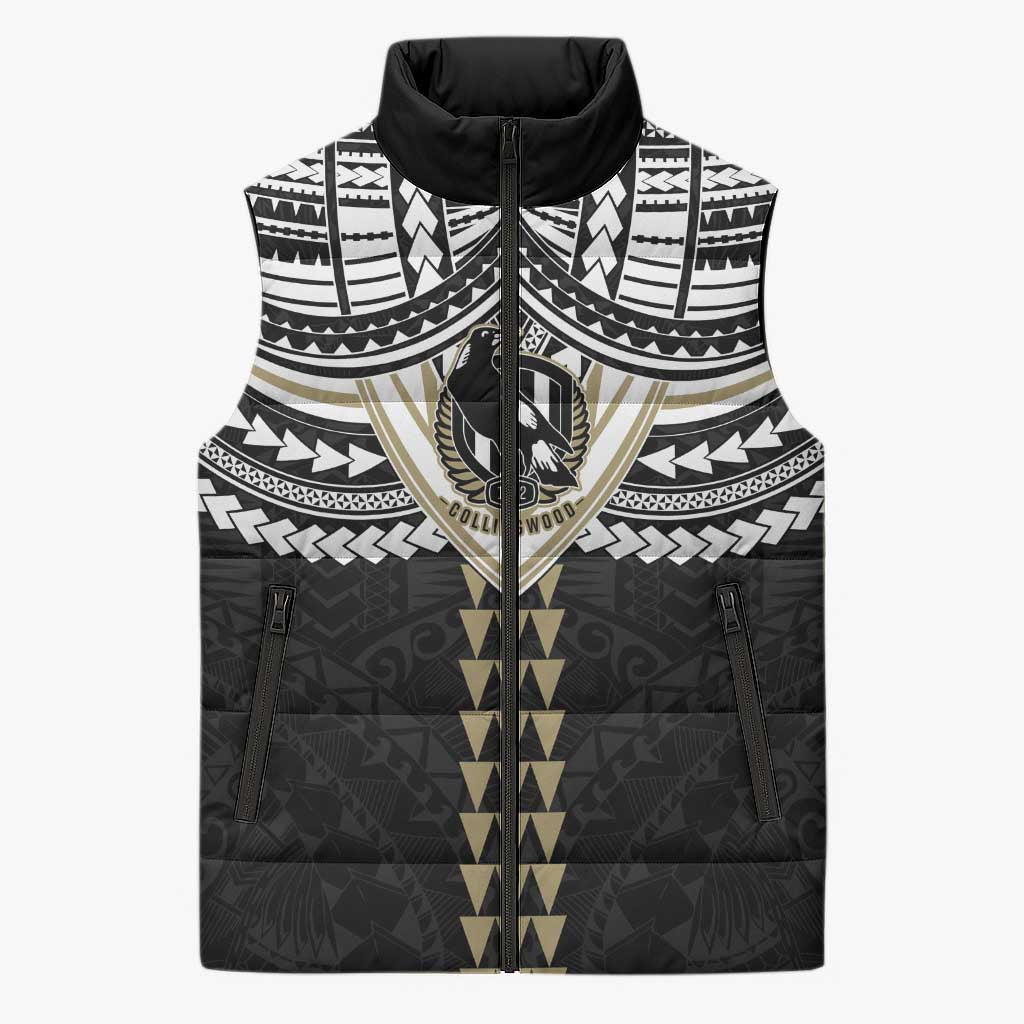 Personalized Collingwood Magpies Sleeveless Puffer Jacket Polynesian Tribal Pattern Heritage Football