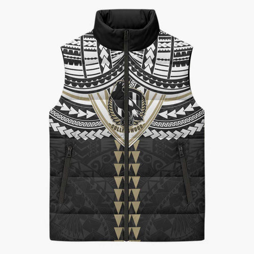 Personalized Collingwood Magpies Sleeveless Puffer Jacket Polynesian Tribal Pattern Heritage Football
