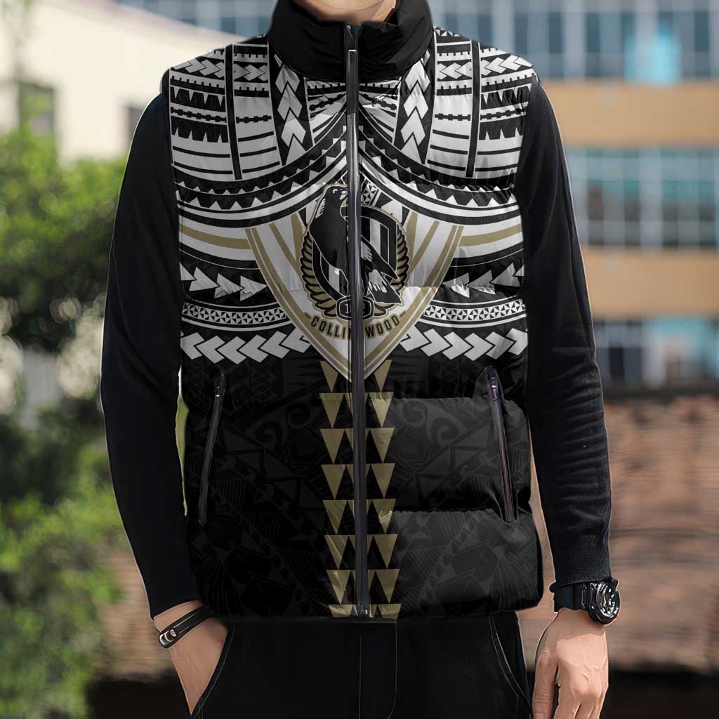 Personalized Collingwood Magpies Sleeveless Puffer Jacket Polynesian Tribal Pattern Heritage Football