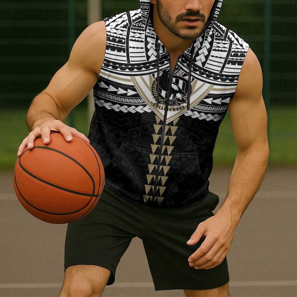 Personalized Collingwood Magpies Sleeveless Zip Hoodie Polynesian Tribal Pattern Heritage Football