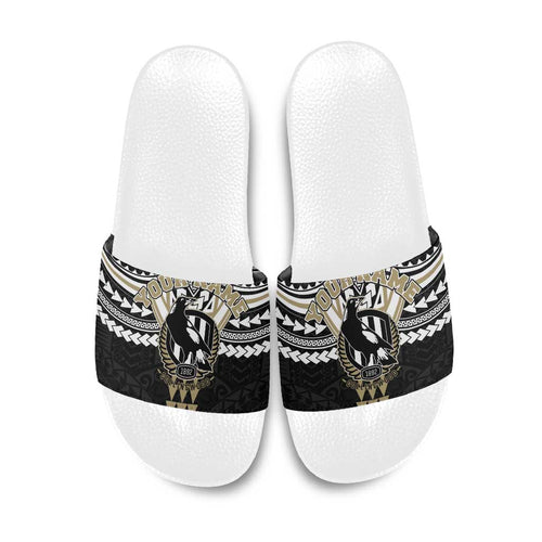 Personalized Collingwood Magpies Slide Sandals Polynesian Tribal Pattern Heritage Football