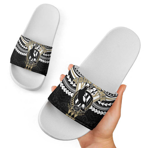 Personalized Collingwood Magpies Slide Sandals Polynesian Tribal Pattern Heritage Football