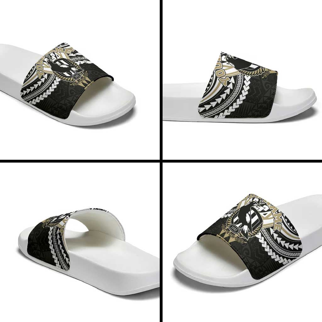 Personalized Collingwood Magpies Slide Sandals Polynesian Tribal Pattern Heritage Football