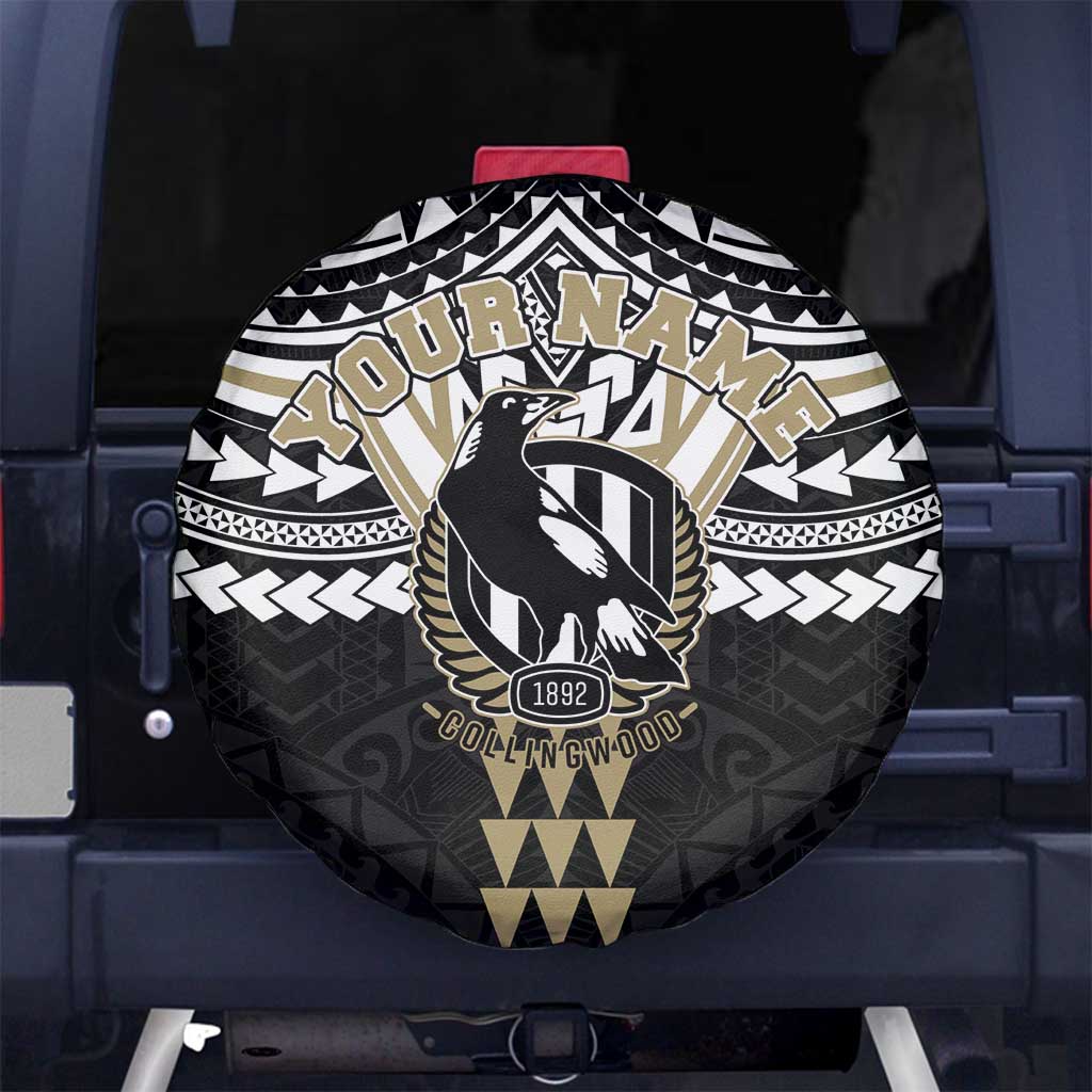 Personalized Collingwood Magpies Spare Tire Cover Polynesian Tribal Pattern Heritage Football