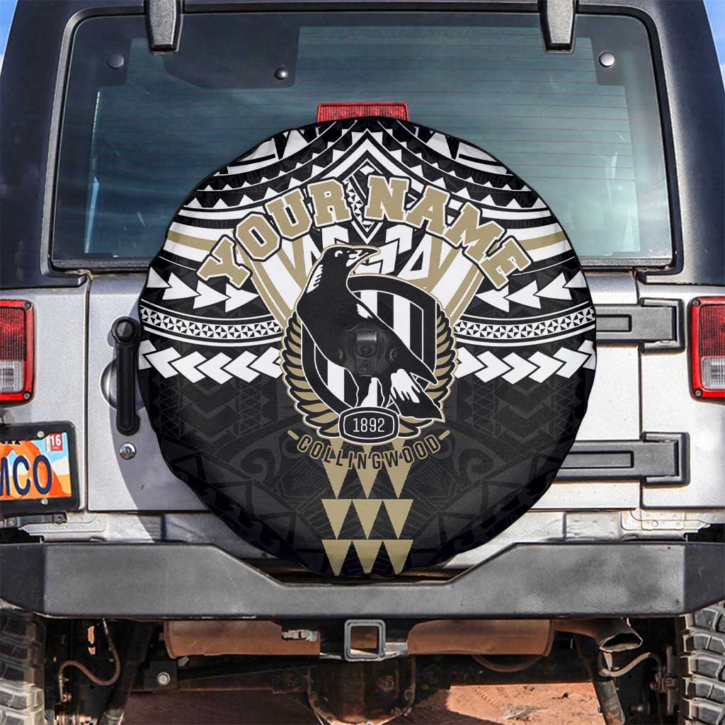 Personalized Collingwood Magpies Spare Tire Cover Polynesian Tribal Pattern Heritage Football