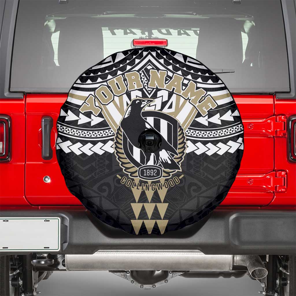 Personalized Collingwood Magpies Spare Tire Cover Polynesian Tribal Pattern Heritage Football