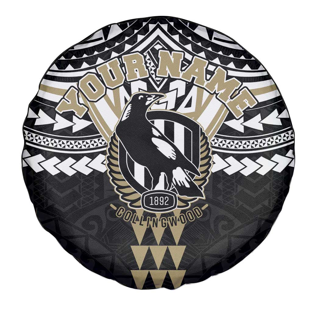 Personalized Collingwood Magpies Spare Tire Cover Polynesian Tribal Pattern Heritage Football