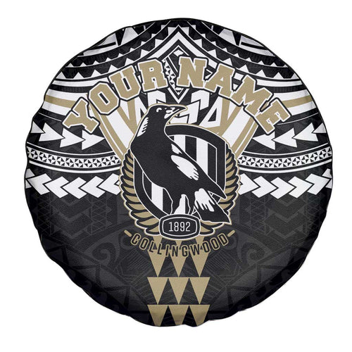 Personalized Collingwood Magpies Spare Tire Cover Polynesian Tribal Pattern Heritage Football