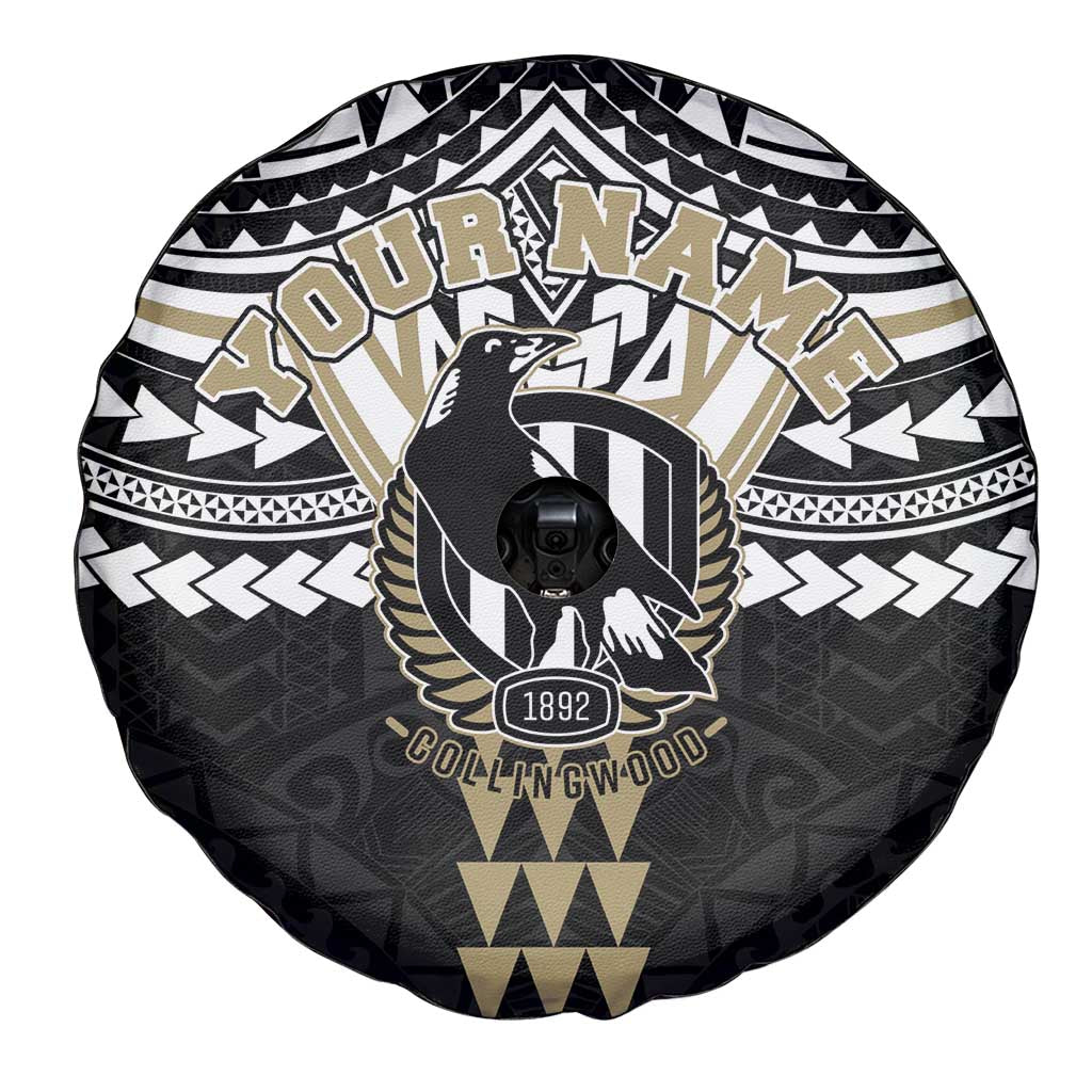 Personalized Collingwood Magpies Spare Tire Cover Polynesian Tribal Pattern Heritage Football