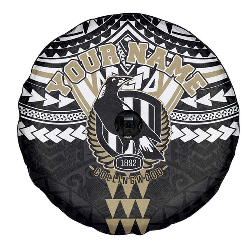 Personalized Collingwood Magpies Spare Tire Cover Polynesian Tribal Pattern Heritage Football