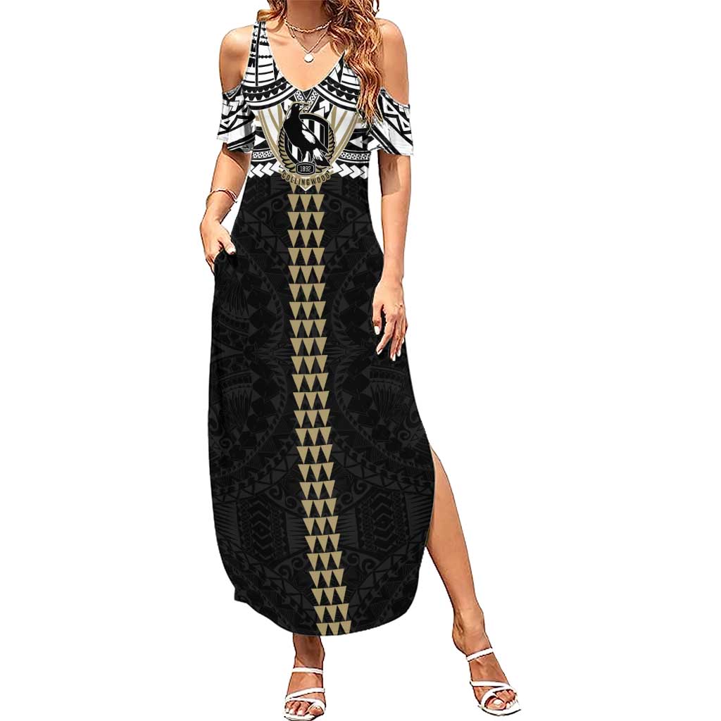 Personalized Collingwood Magpies Summer Maxi Dress Polynesian Tribal Pattern Heritage Football